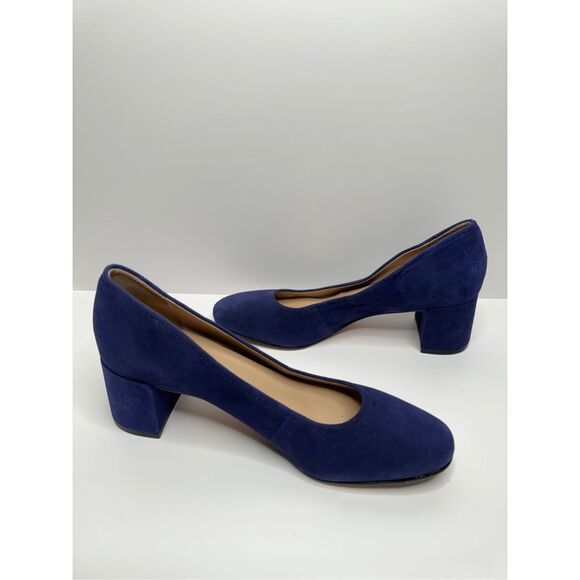 27 Edit Naturalizer Pumps Size 8.5 Wide Navy Blue Suede Leather Block Heel NEW - Picture 5 of 10